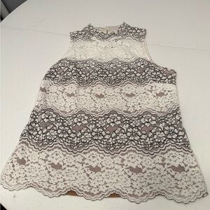 White house black marke sleeveless Cream Lace Overlay Top